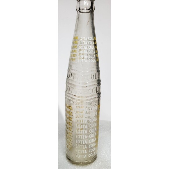 Vintage LOTTA COLA 16oz Clear Glass ACL Soda Bottle Yellow White Lettering - Picture 5 of 16